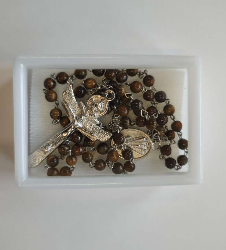 Brown Trinity Rosary with Divine Mercy/Our Lady of Medjugorje medal