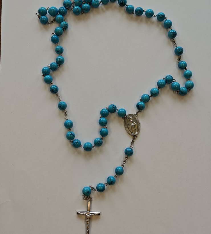 Turquoise Rosary with Crucifix and Miraculous Medal (Heavy)