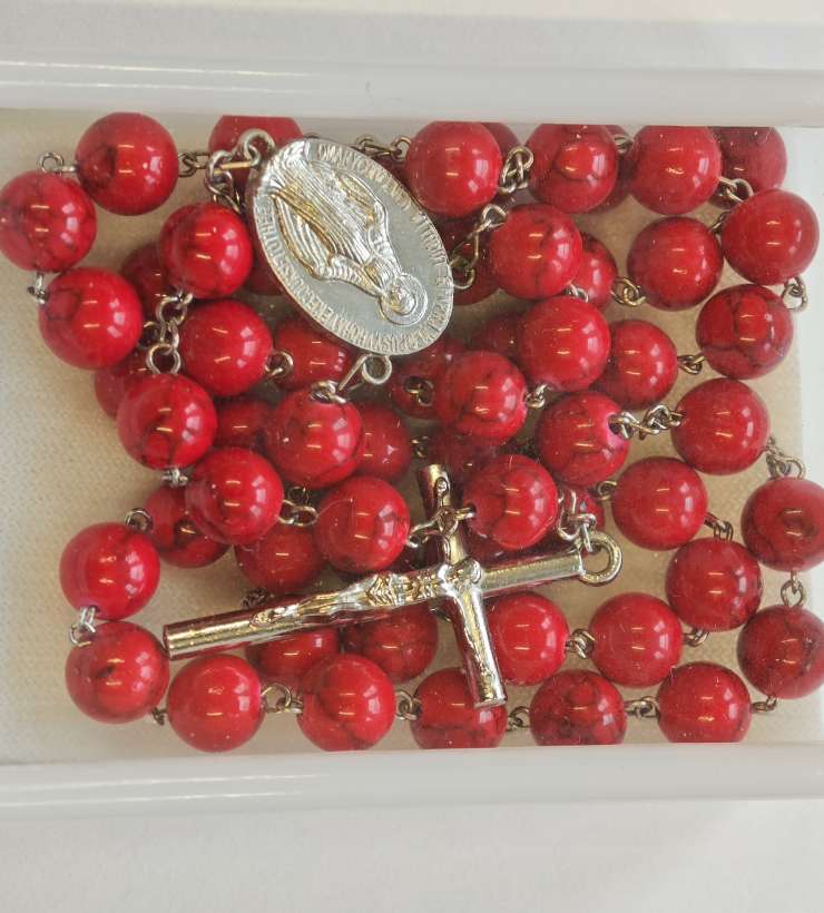 Red Rosary with Crucifix and Miraculous Medal (Heavy)