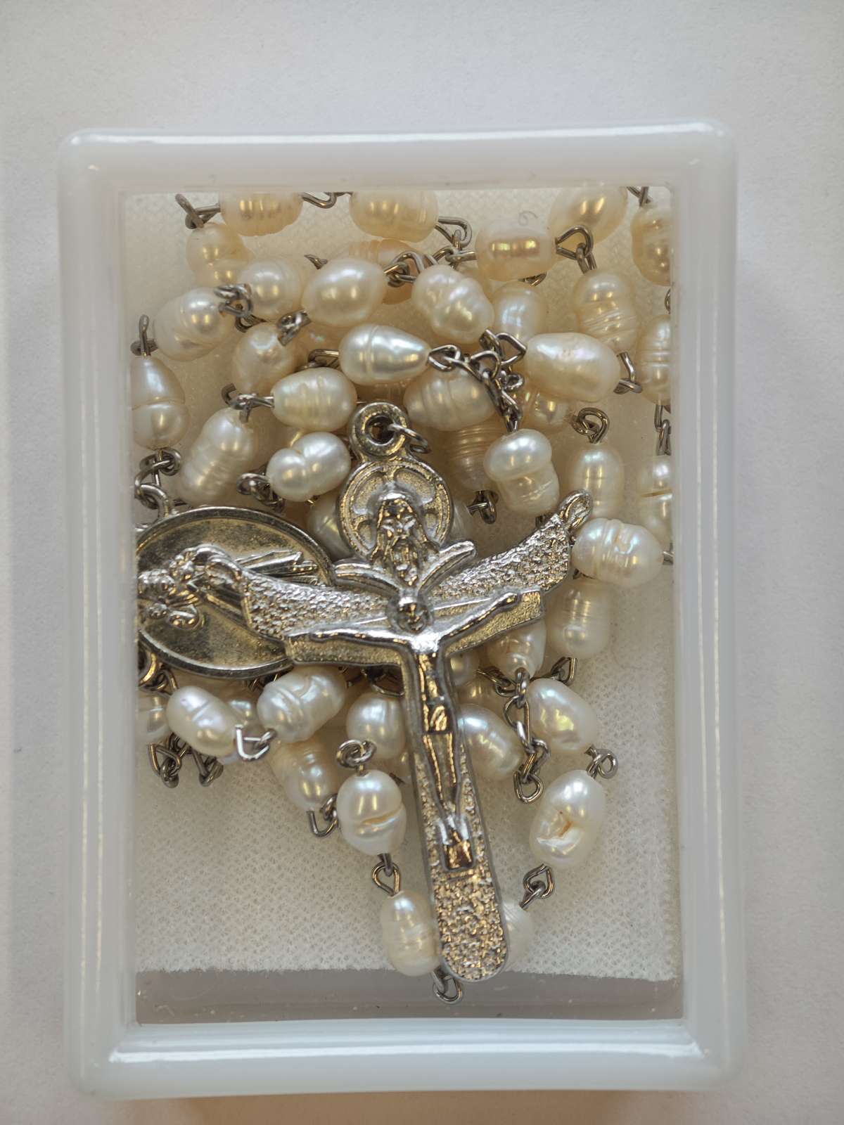 Mother of Pearl Trinity Rosary with Divine Mercy Image/Our Lady of Medjugorje medal