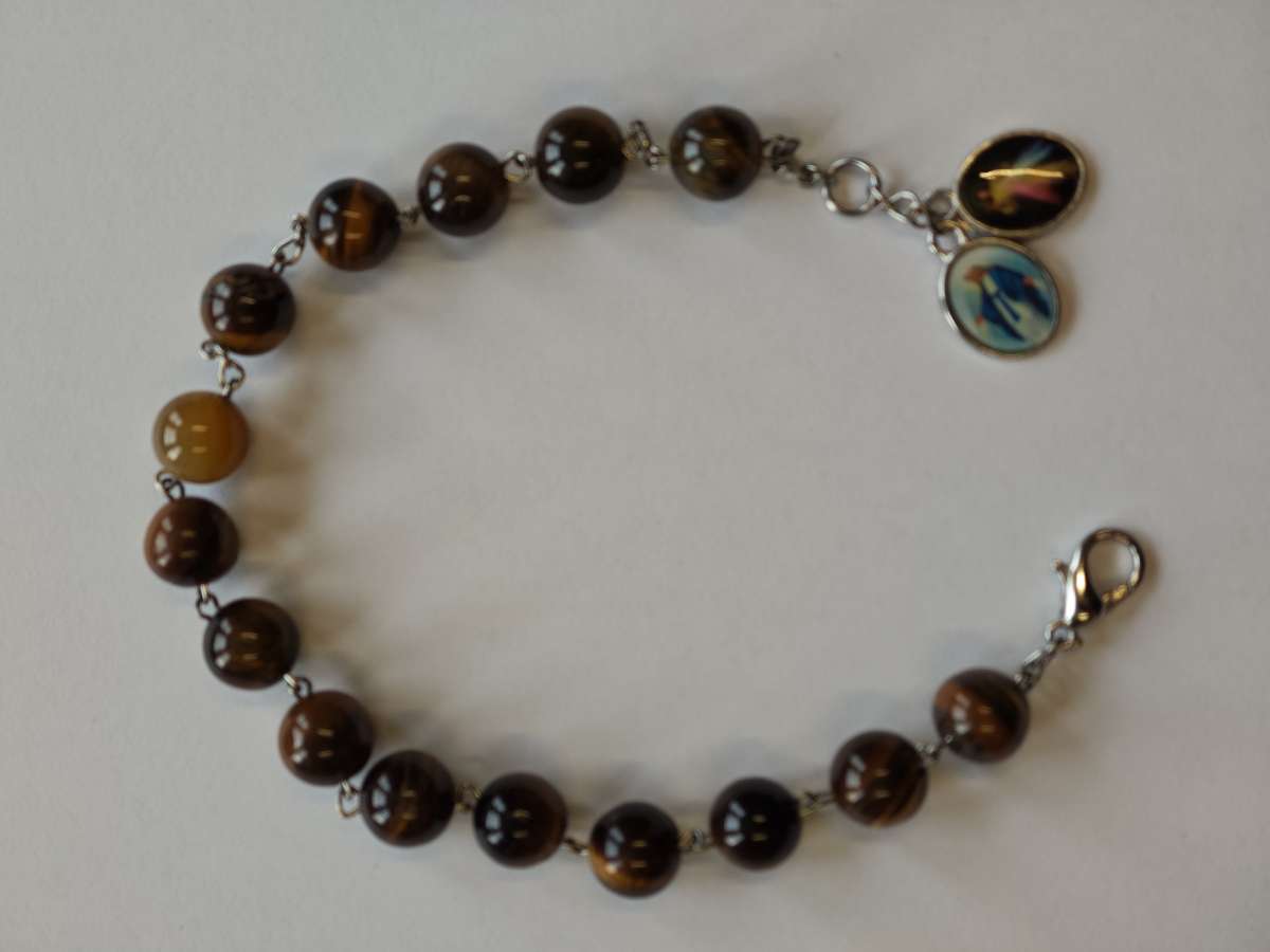 Brown Rosary Bracelet with Our Lady and Divine Mercy Medal