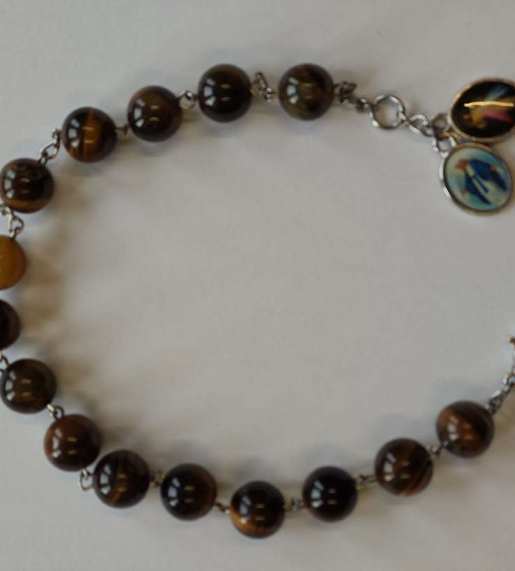 Brown Rosary Bracelet with Our Lady and Divine Mercy Medal