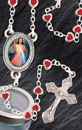 Divine Mercy Metal Heart Bead Rosary