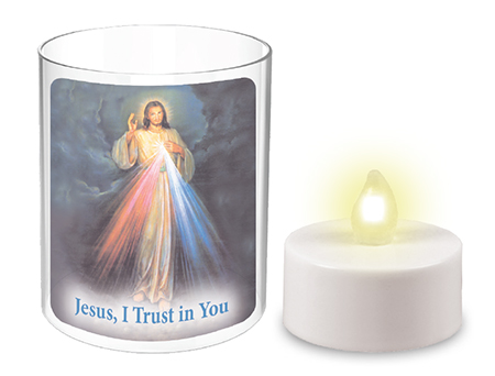 Divine Mercy Battery Votive Light & Holder