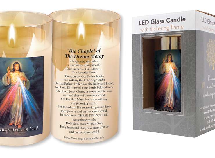 Divine Mercy LED candle in Glass Jar